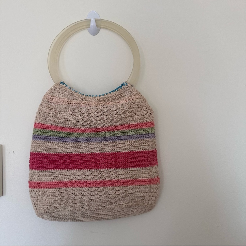 Liz Claiborne Crochet Bag By Purse Round Handles  Boho Pink
